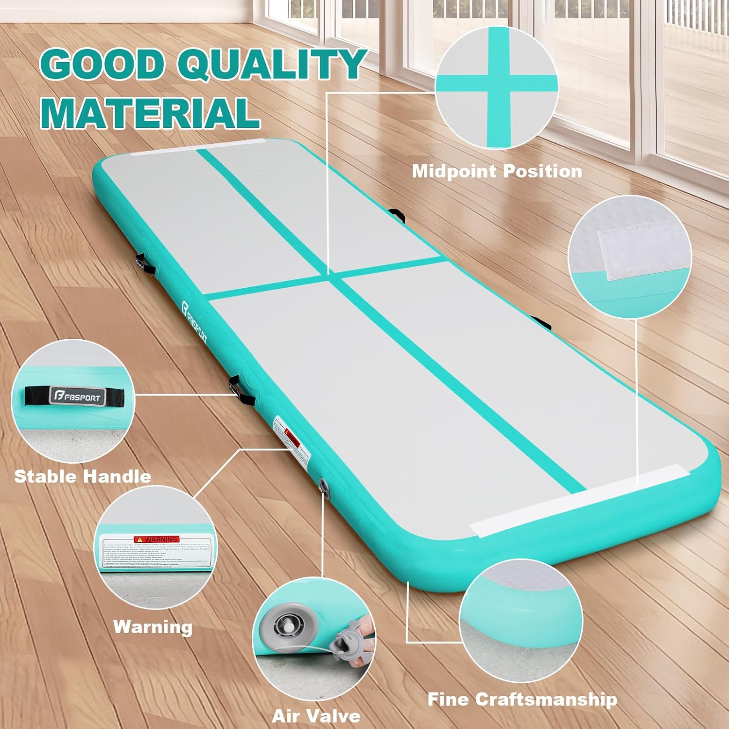 Detalle de FBSPORT rtauo101703 Inflatable Gymnastics Mat, 118" x 39" PVC Training Track