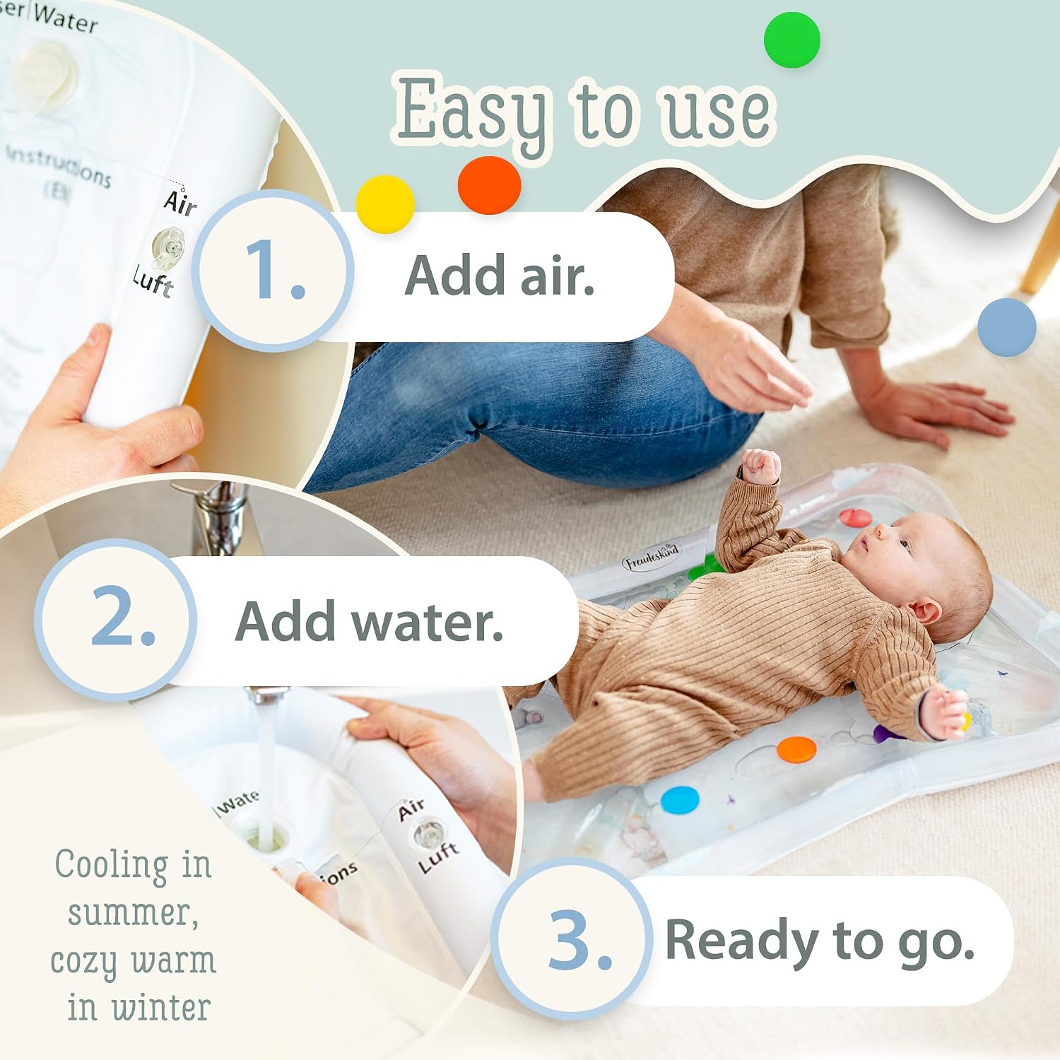 Thumbnail 3 de TummyTime Wassermatte von Freudeskind – Baby-Wasserspielmatte, phthalat- & BPA-frei (ab 0/3/6/9 bis 24 Monate)