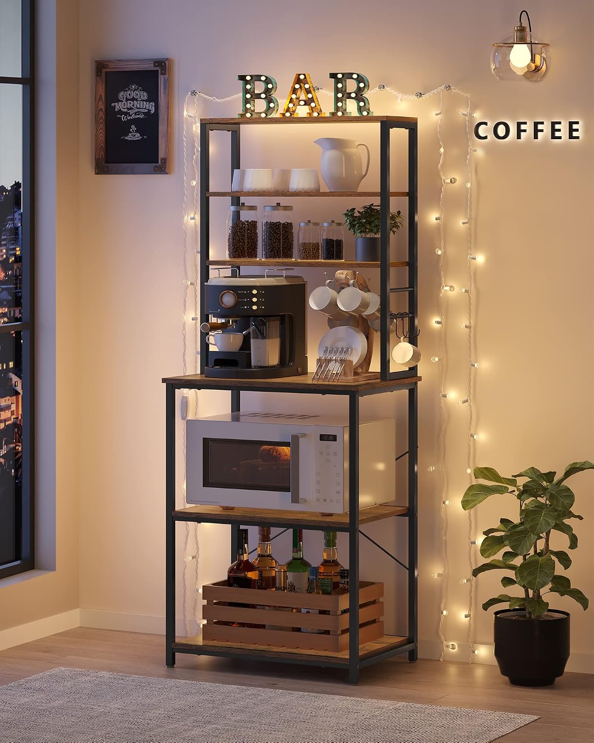 Detalle de VASAGLE BARNET KKS024B01 6-Tier Kitchen Rack with Adjustable Shelf and Hooks