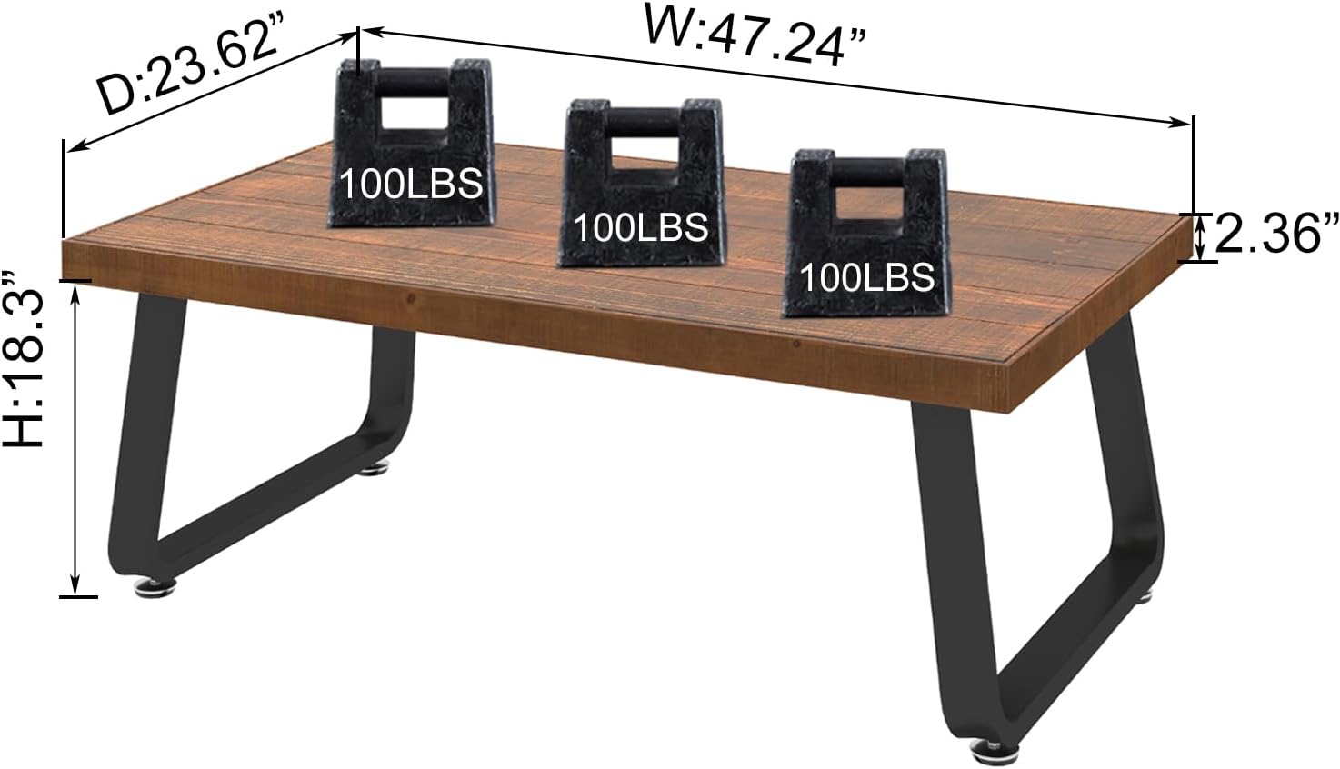 Thumbnail 3 de IBF Tavolino da salotto inclinato in legno massiccio e metallo (120 x 60 x 46,5 cm)