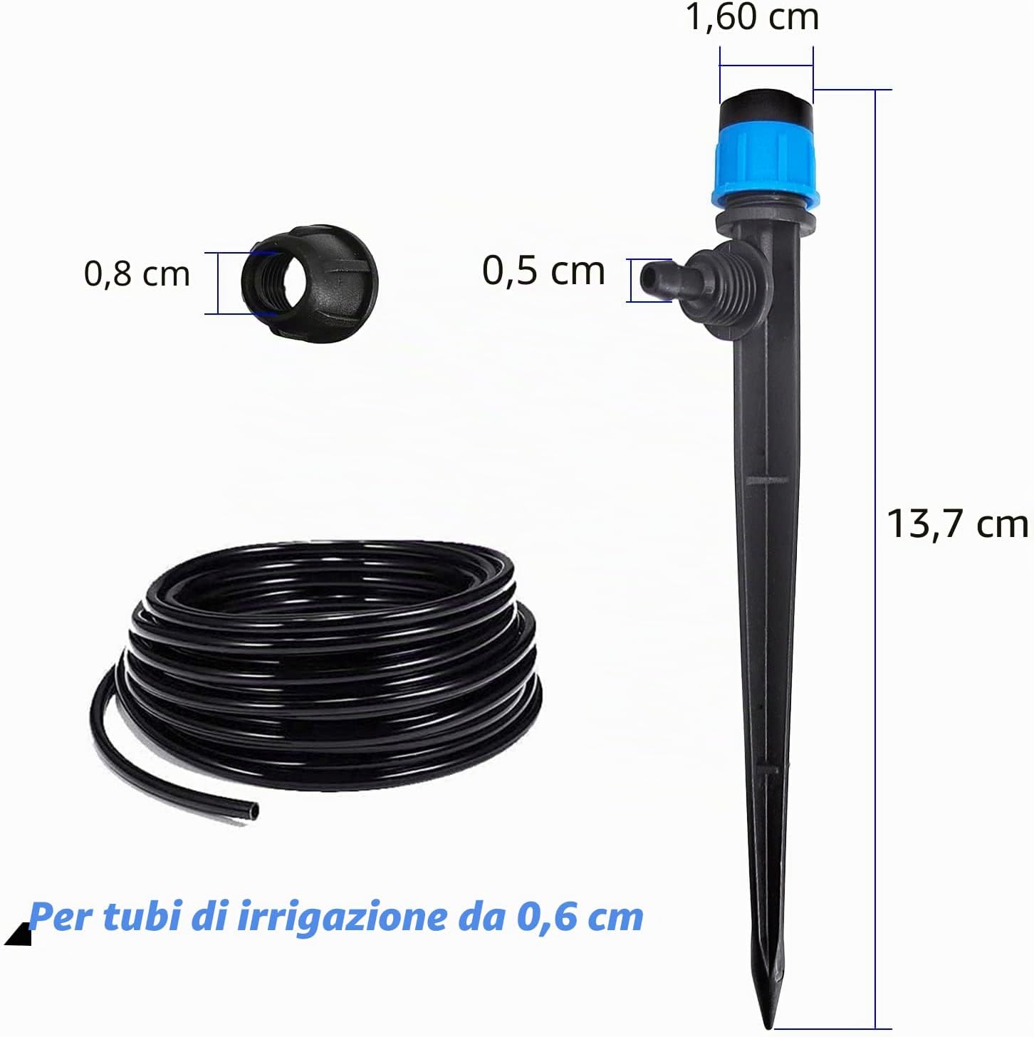 Detalle de Emettitori per irrigazione a goccia da 100 pezzi con picchetto e spruzzatore a ventola regolabile 360° per tubo da 1/4