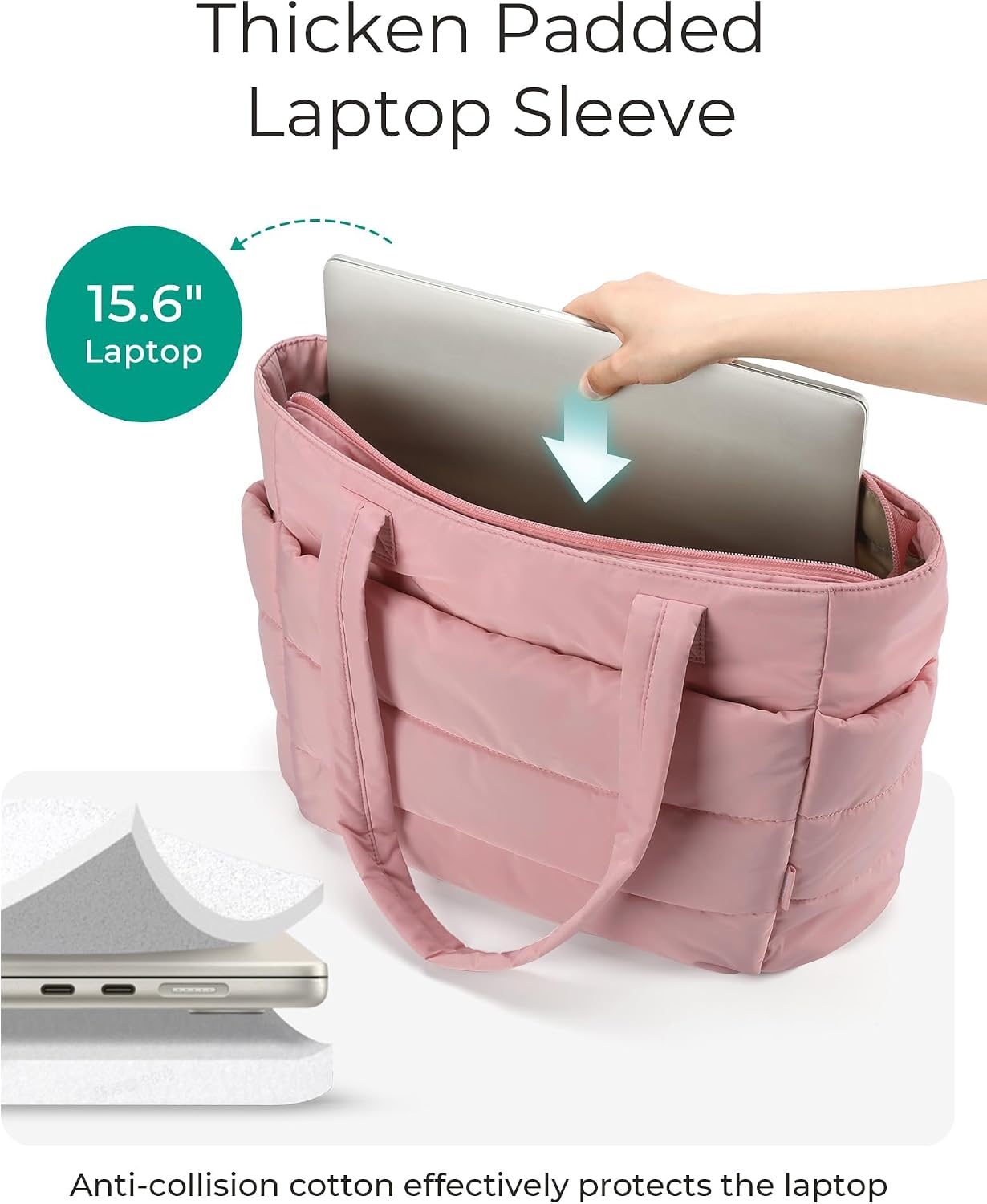 Detalle de bagsmart Tote Bags for Women – 18L/20L Lightweight Taslan Puffer Tote with Laptop Compartment
