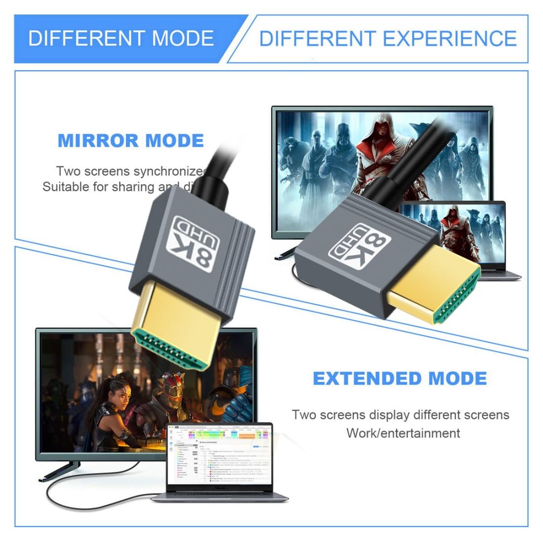 Detalle 2 de chenyang HDMI 2.1 Spiralkabel – 1,0 m, 90° links, 48 Gbit/s, goldkontakte