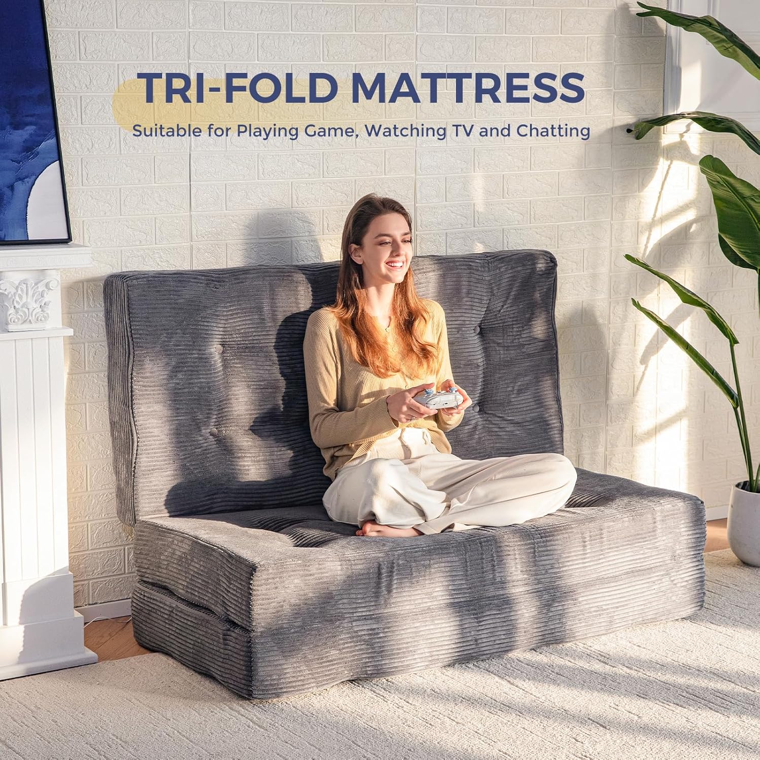 Thumbnail 6 de MAXYOYO Folding Mattress: Comfy Corduroy Tri-Fold King Bed for Guests
