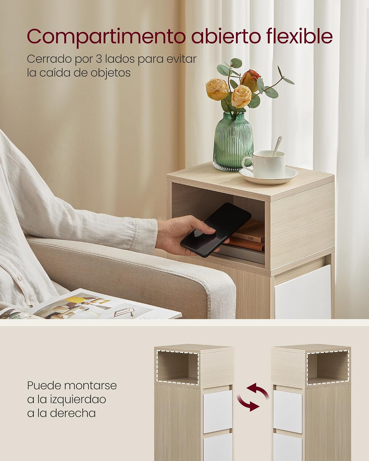 Detalle 2 de VASAGLE Kailyn Colección 🛏️ Juego de 2 Mesitas con Cajones y Compartimento