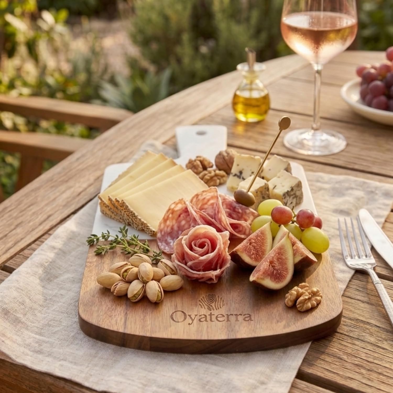 Thumbnail 3 de Ensemble OYATERRA® de 2 planches apéritif bois & marbre (acacia FSC) pour plateau fromage, charcuterie et service
