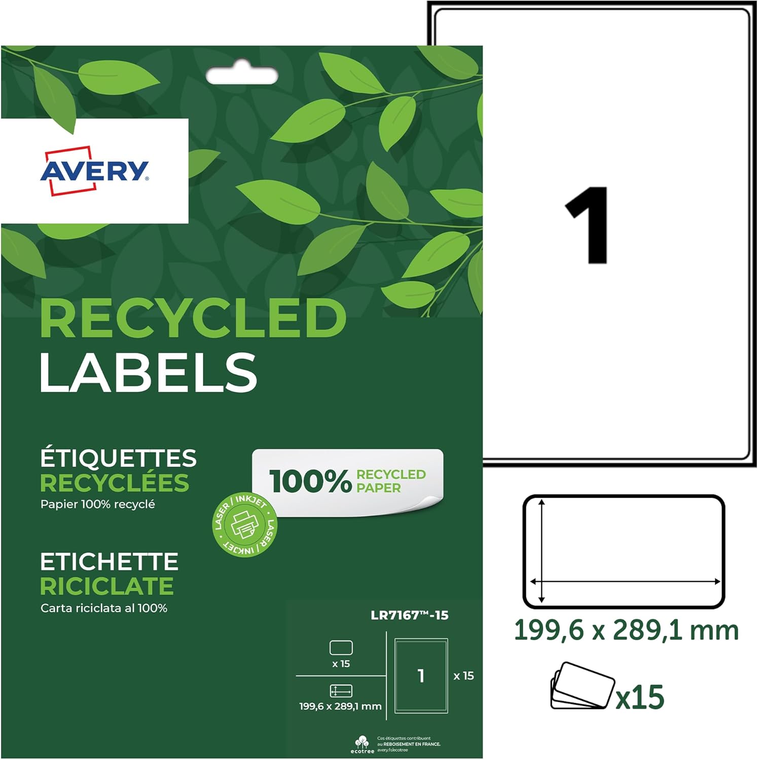 Thumbnail 5 de Étiquettes autocollantes blanches Avery J8160-15, 315 pièces – format 63,5 x 38,1 mm, feuille A4