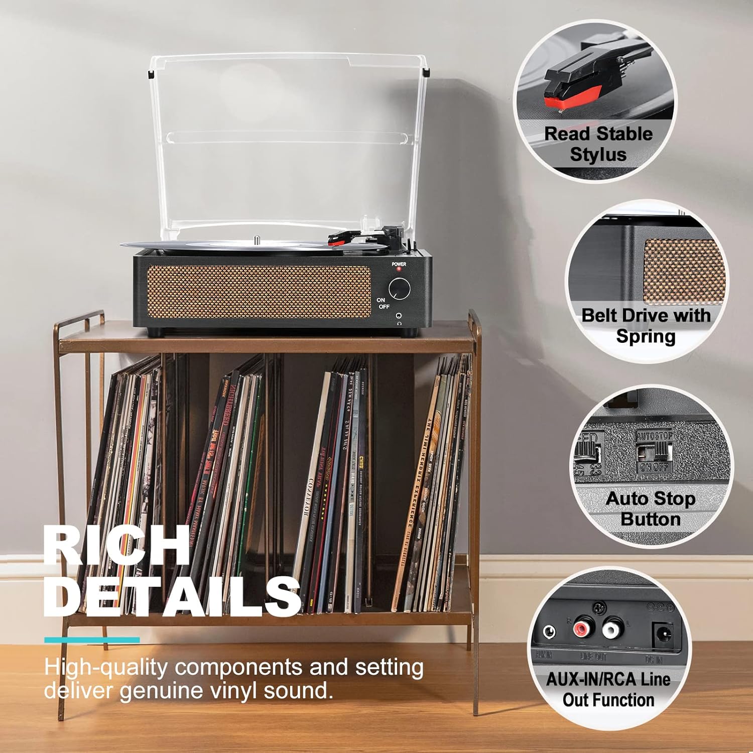 Thumbnail 3 de Vinyl Record Player with Speakers 3-Speed