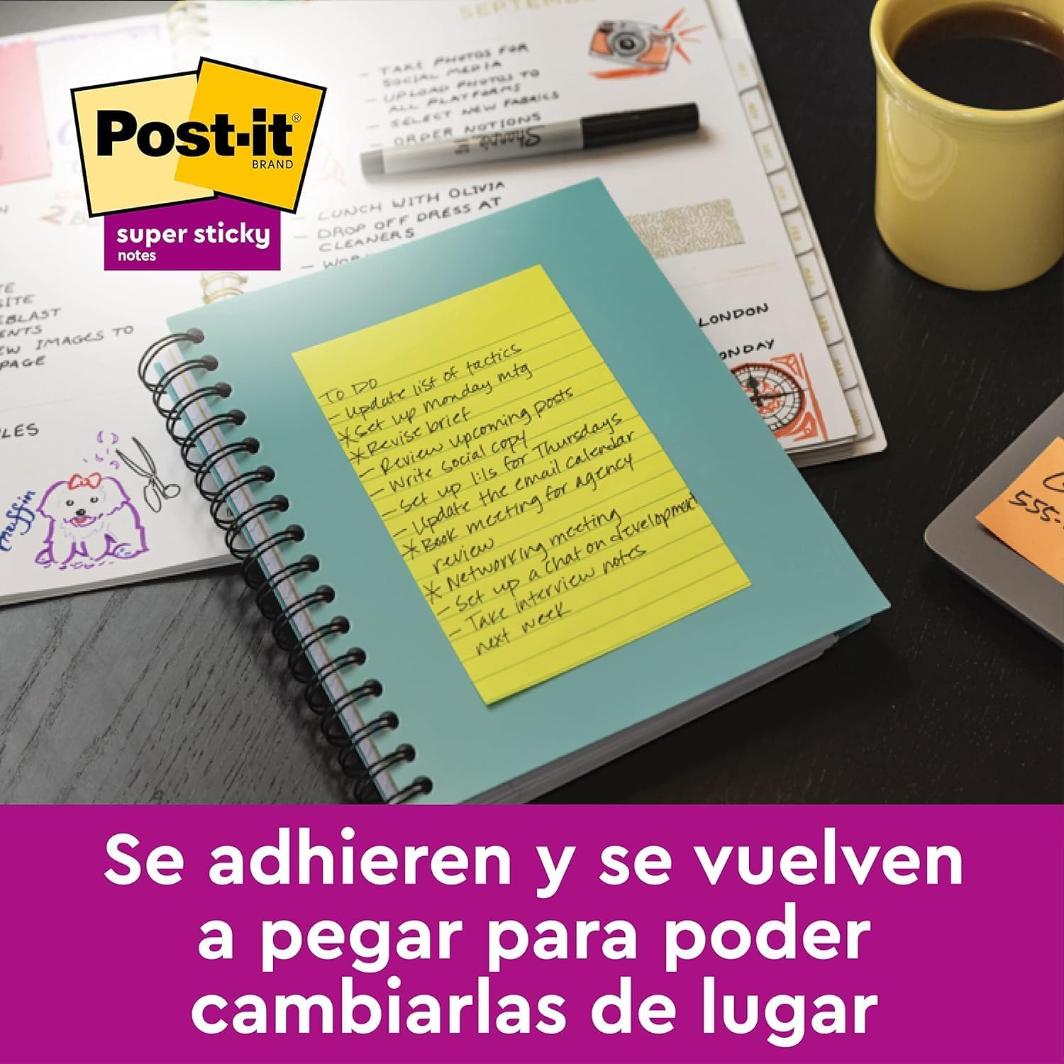 Detalle 2 de Post-it Notas Super Sticky Grandes 203x152 mm 45 hojas