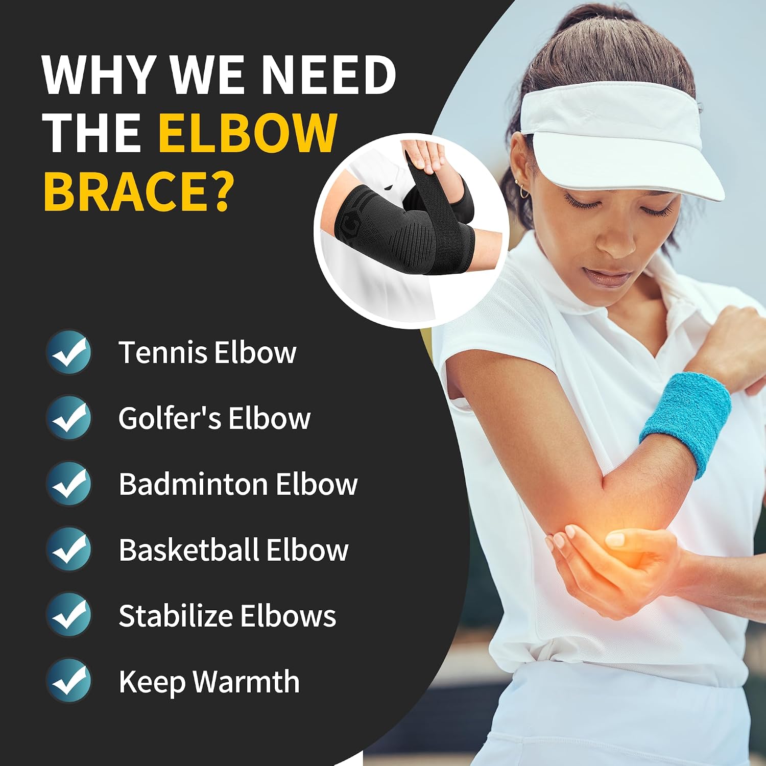 Thumbnail 2 de CAMBIVO Elbow Support with Strap 2 Pack: Adjustable Compression Brace for Tennis & Golfer’s Elbow