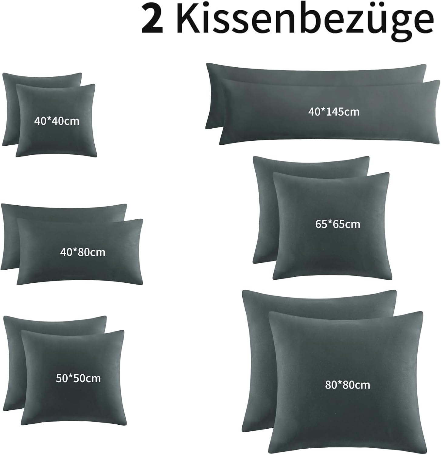 Thumbnail 5 de Aisbo Kissenbezug 40x80 Anthrazit 2er Set