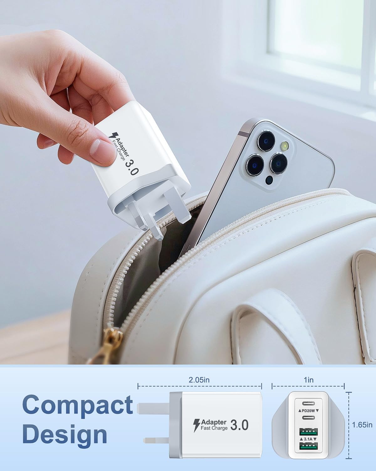 Detalle 2 de USB C Plug 40W 4‑Port Fast Charger for iPhone and Samsung