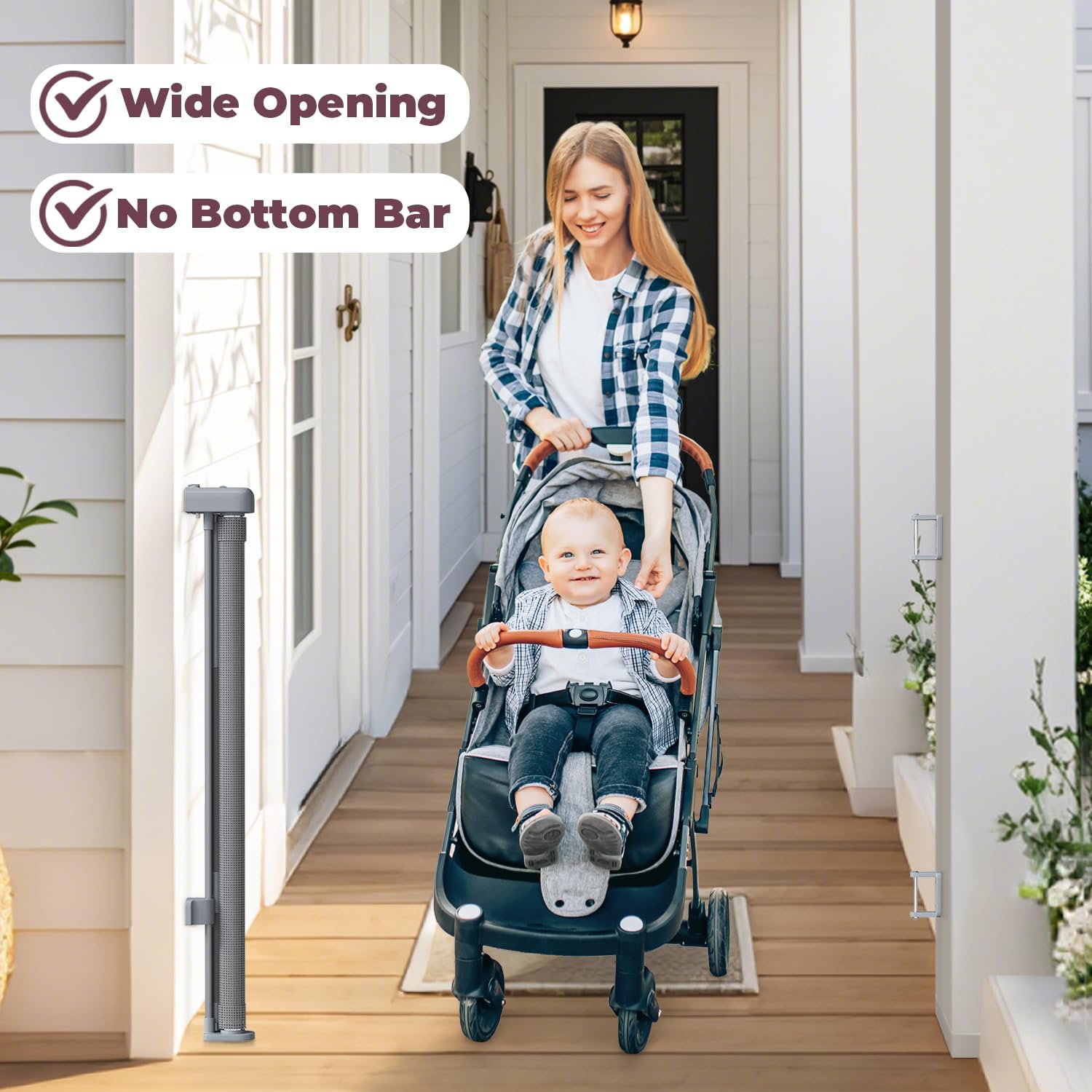 Thumbnail 4 de Cideny Retractable Baby Gate for Stairs & Doorways — 55" Wide, 34" Tall Mesh Gate with One-Hand Operation