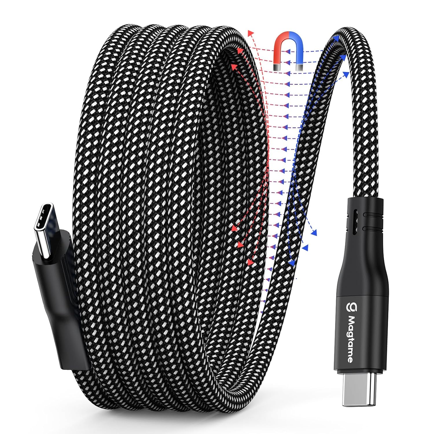 Detalle de Magtame Magnetic USB-C Cable (Coiled, Retractable) 60W 3A, 1m – Black