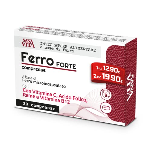 Detalle de Sanavita Ferro Forte Integratore Alimentare con Ferro ad Alto Dosaggio – Paladin Pharma, 30 compresse