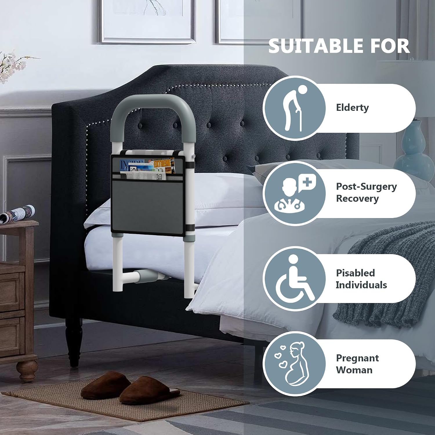 Thumbnail 2 de Yornoli Bed Rail for Elderly Adults: Motion-Sensing Light, Adjustable Non-Slip Handle and Sturdy Steel Frame