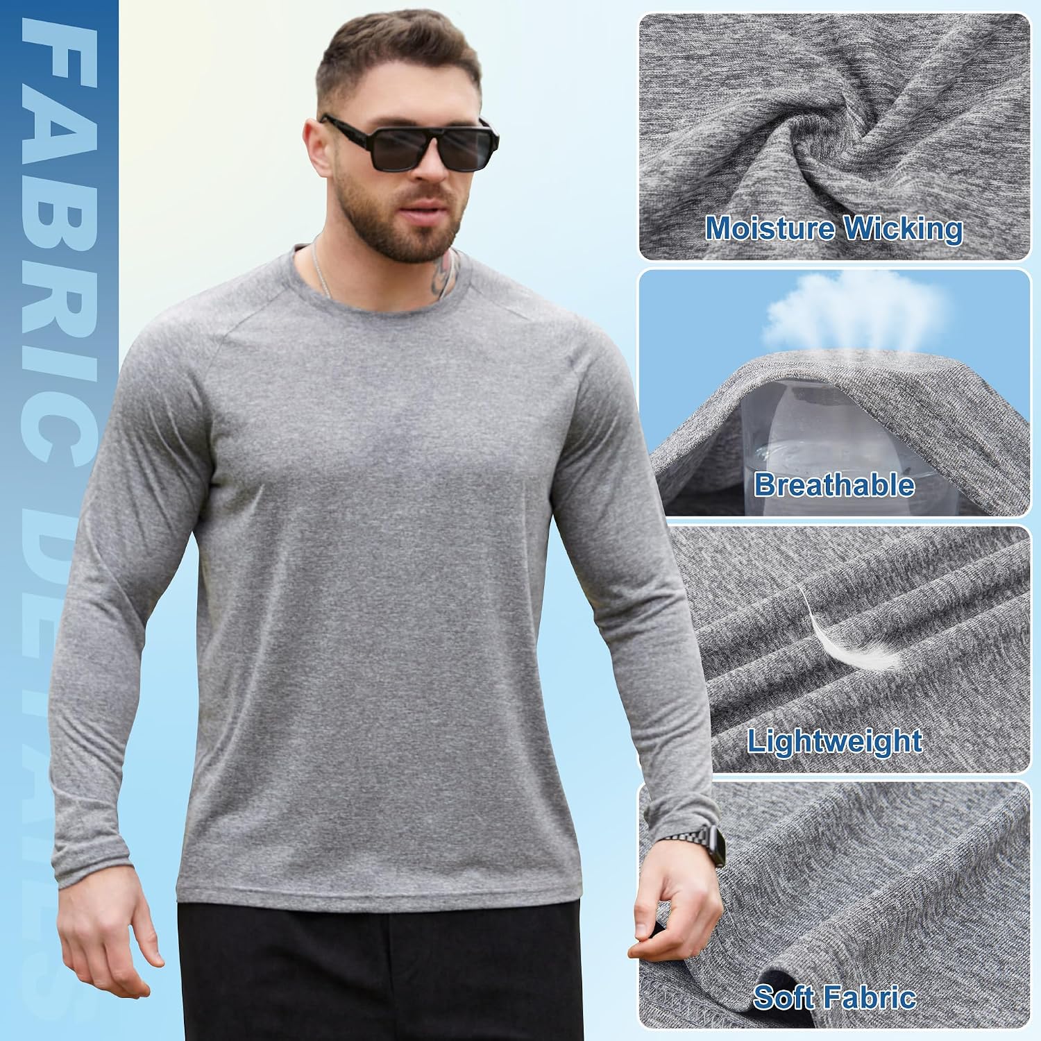 Thumbnail 3 de YOIOWVY Men's Long Sleeve T-Shirts – UPF50+ Breathable Quick-Dry Pack (3/5/7)