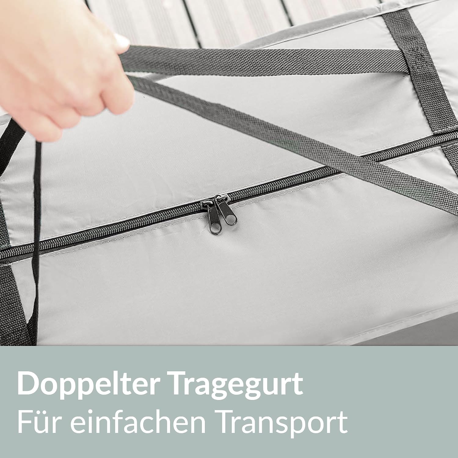 Detalle 2 de Chefarone Auflagen-Schutzhülle 125 × 50 × 32 cm – wasserabweisend, UV-Schutz 30+, inkl. Aufbewahrungsbeutel