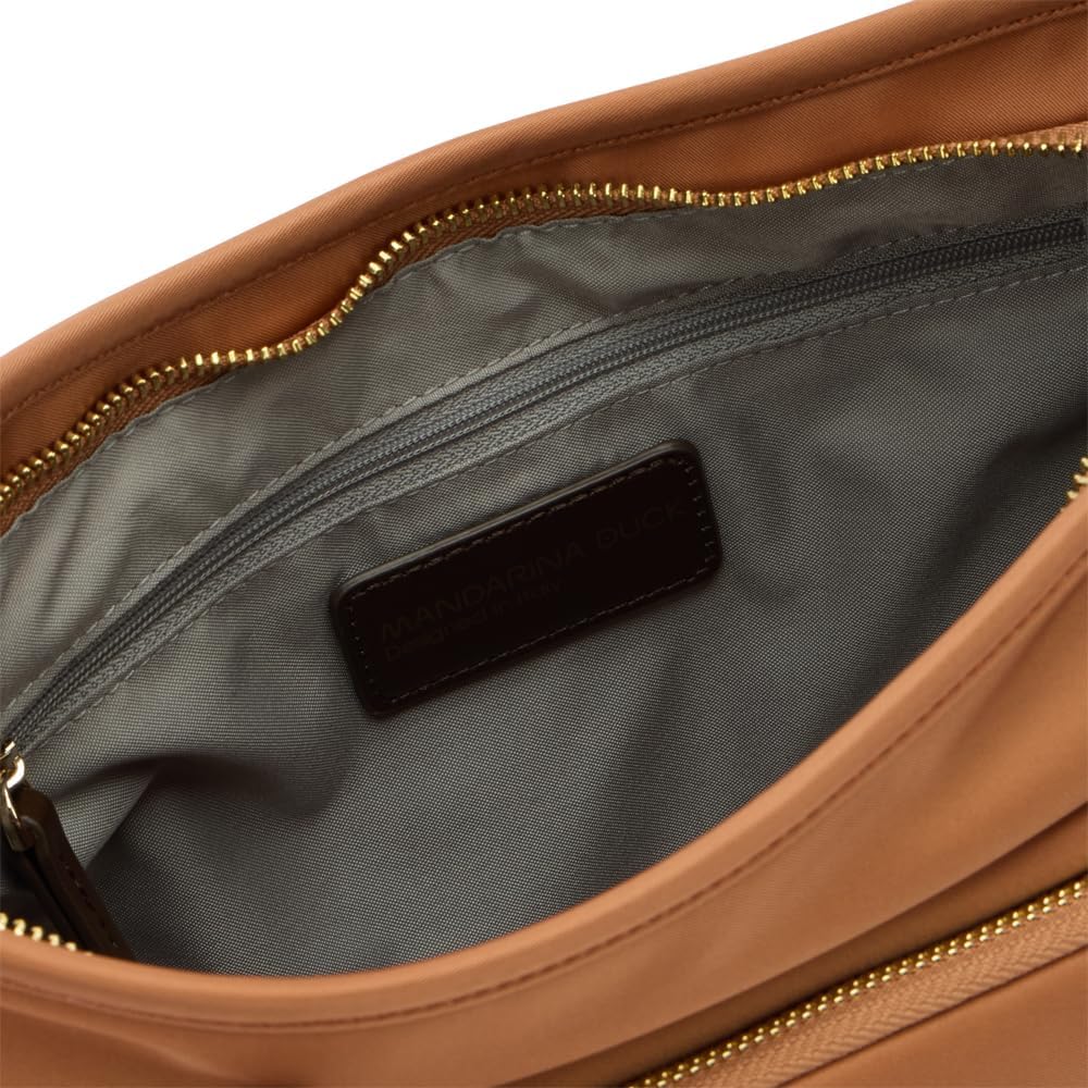 Detalle de Mandarina Duck Hunter Crossover, Femme — sac crossover en nylon brillant avec détails en cuir synthétique