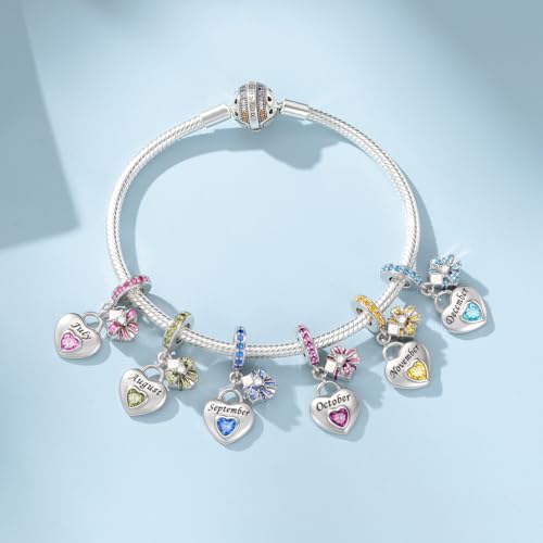 Detalle 2 de HappyStar Dije de piedra de nacimiento en forma de corazón de plata 925 (July) para pulseras y collares