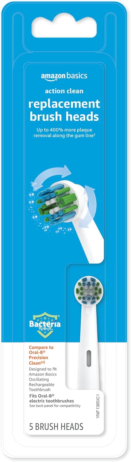 Amazon Basics Electric Toothbrush Replacement Heads (Compatible with Most Oral-B), White, 3 Count