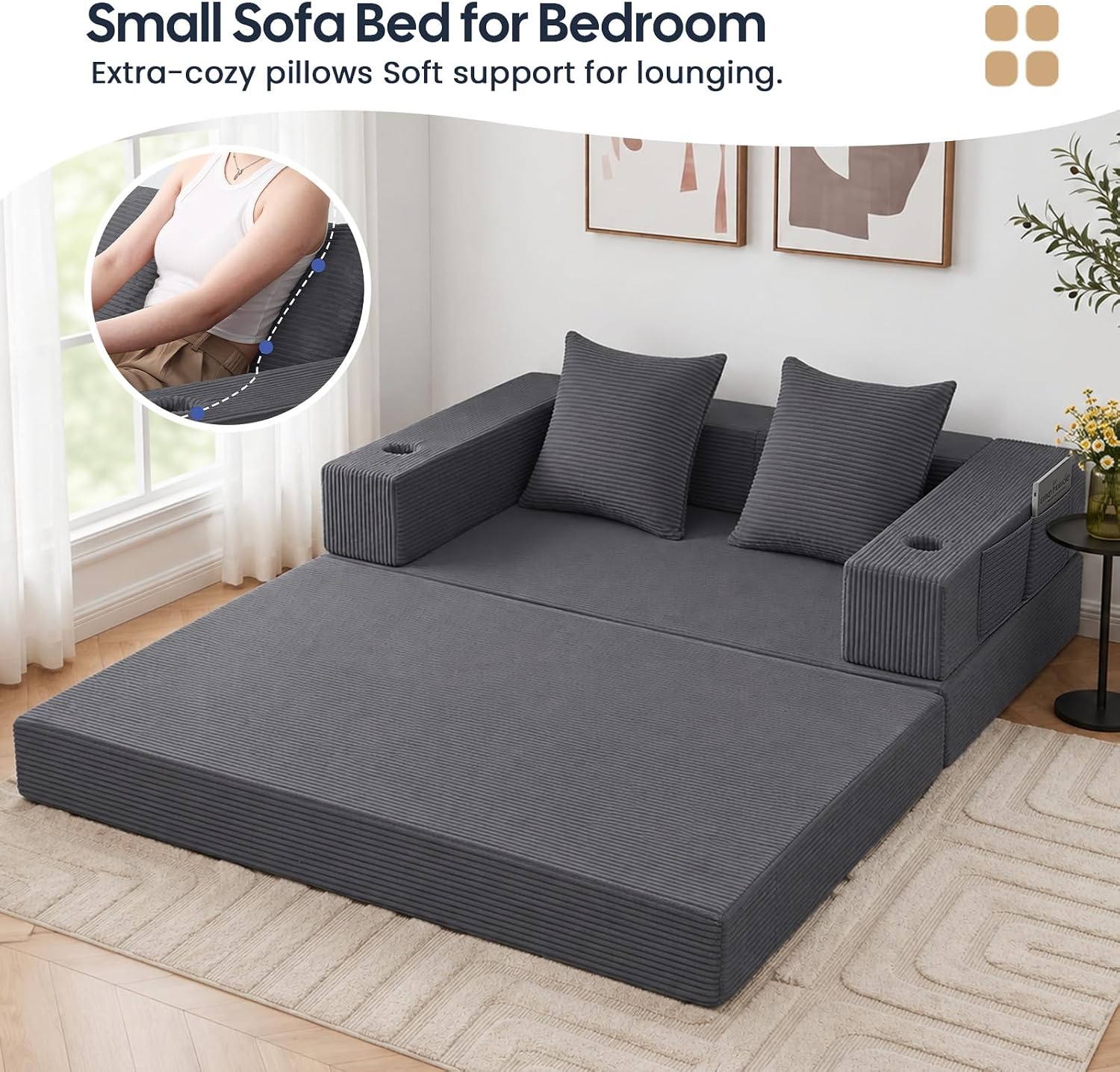 Thumbnail 3 de COMAX Futon Sofa Bed 4-in-1: Space-Saving Convertible for Small Living Rooms