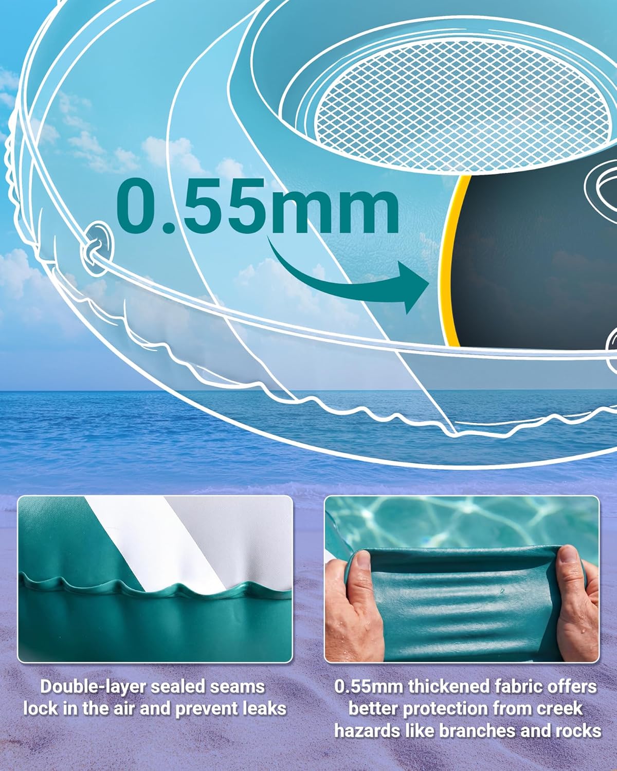 Detalle de River Tube for Adults — Heavy-Duty 48" with Mesh Bottom, Pain-Free Lounge on Rivers & Lakes