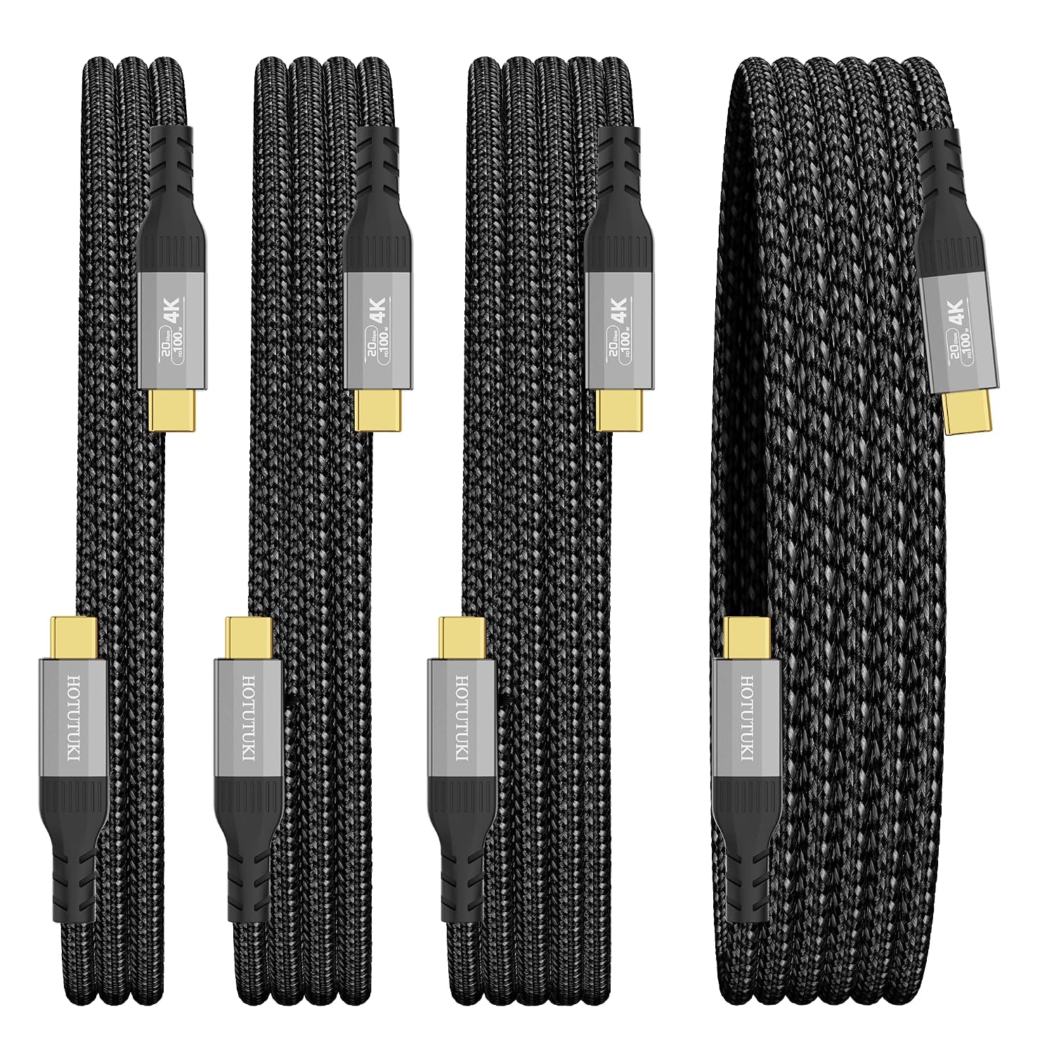Detalle de HOTUTUKI USB-C Kabel 4er Set – Nylon geflochten, Thunderbolt 4/3 kompatibel, 100W PD, 20 Gbps, 0,6 m–3 m