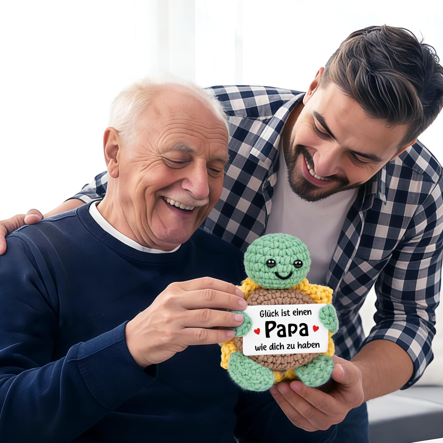 Detalle de HUKUMA Positive Schildkröte – handgefertigte Sonnenblumenschildkröte als Geschenk für Papa