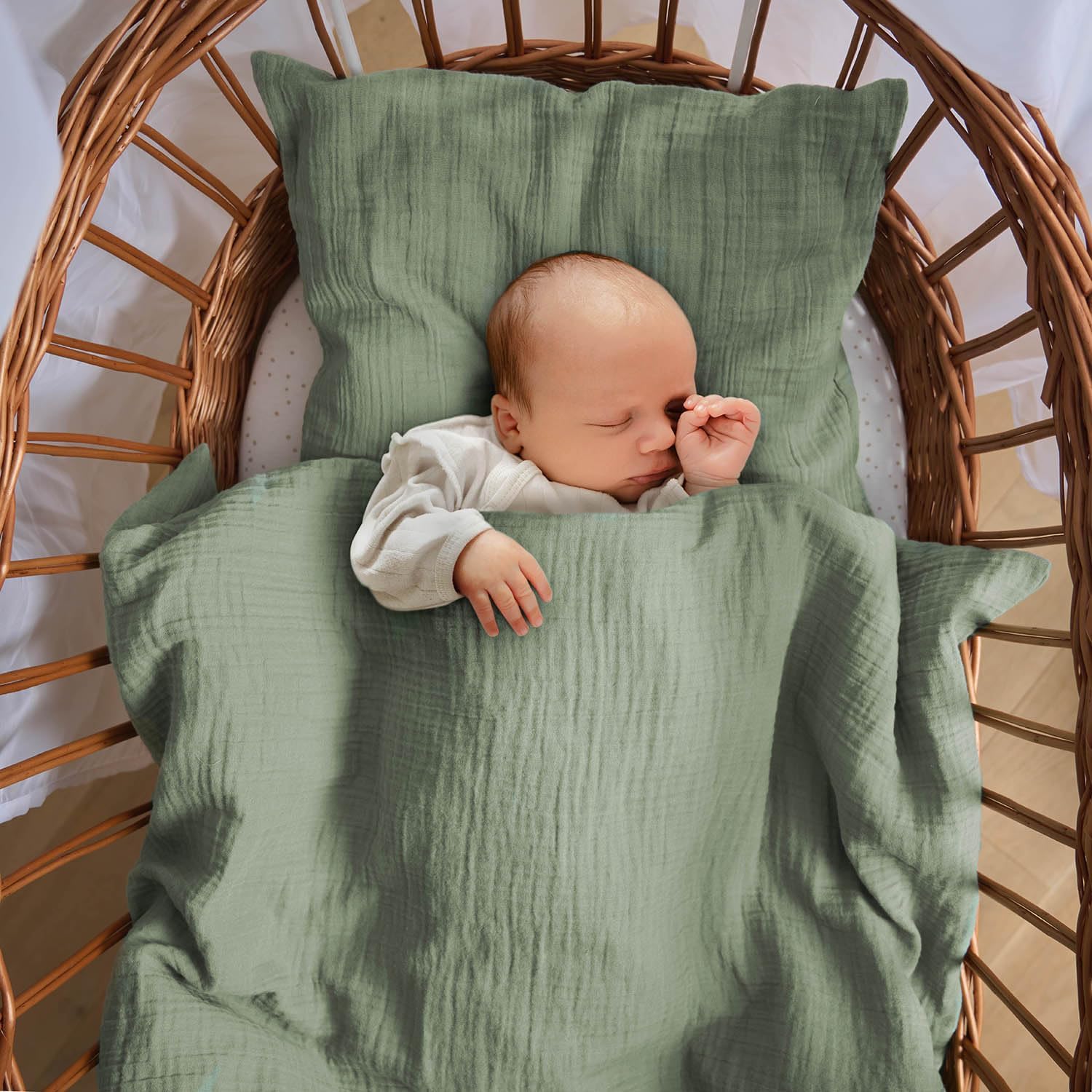 Thumbnail 5 de Laleni copripiumino lettino neonato 80x80 cm set lenzuola culla 80x80 cm con federa 35x40 cm verde, certificato OEKO-TEX