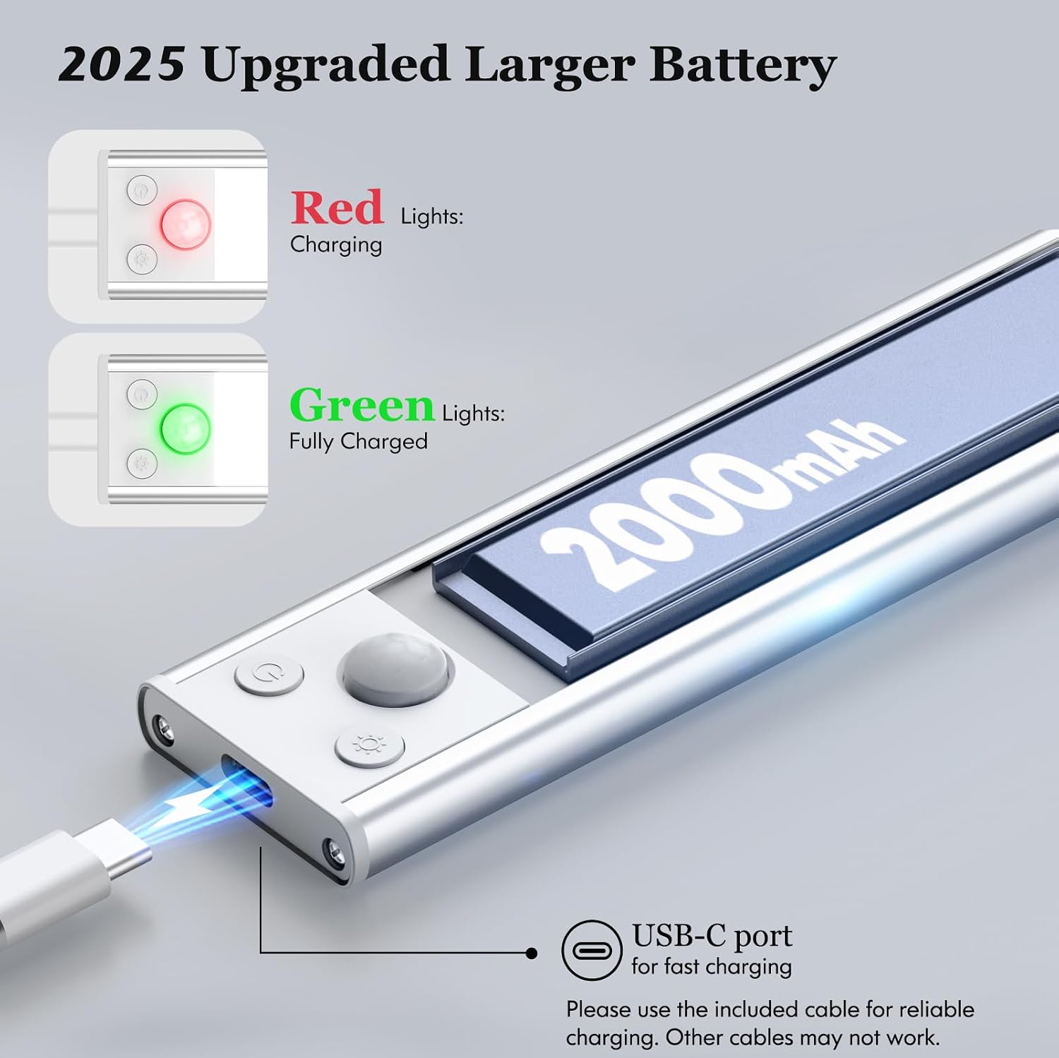 Detalle de Demkia Schrankbeleuchtung Unterbauleuchte Küche mit Bewegungsmelder, LED Akku (2000 mAh), 3 Farbtemperaturen und USB