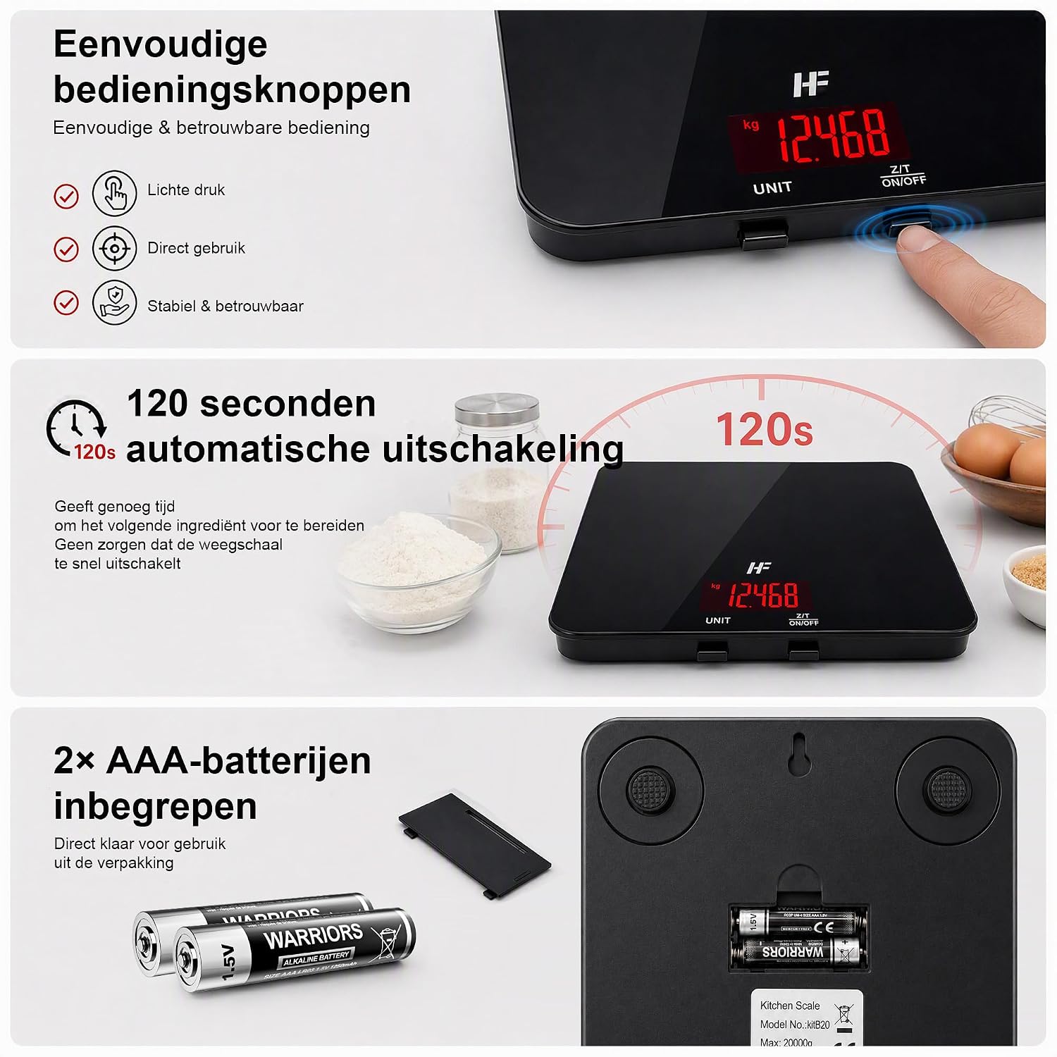 Thumbnail 6 de HomeFashion grote digitale keukenweegschaal 20 kg, 1 g en glazen platform
