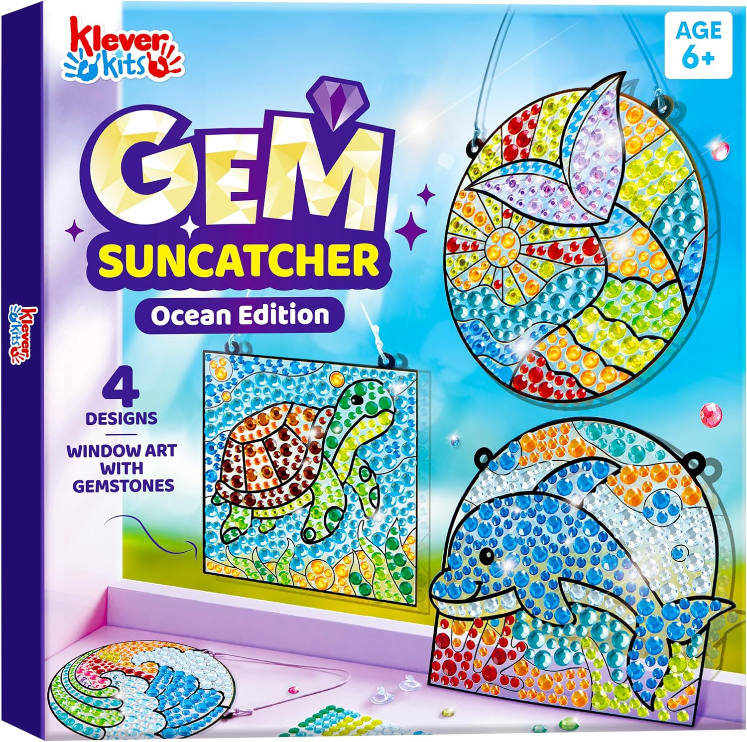 Detalle de Klever Kits Suncatcher Fenster Bastelsets für Kinder (4 Themen) – DIY Diamant Malset ab 6 Jahren
