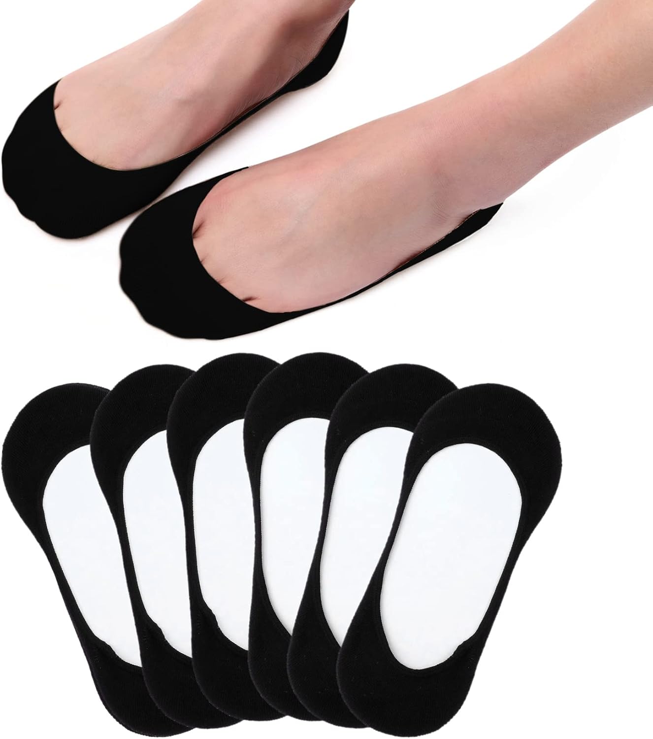 Detalle de HIALTODAY – Lot de 6 paires de chaussettes invisibles basses pour femme et homme, coton, respirantes et anti-dérapantes