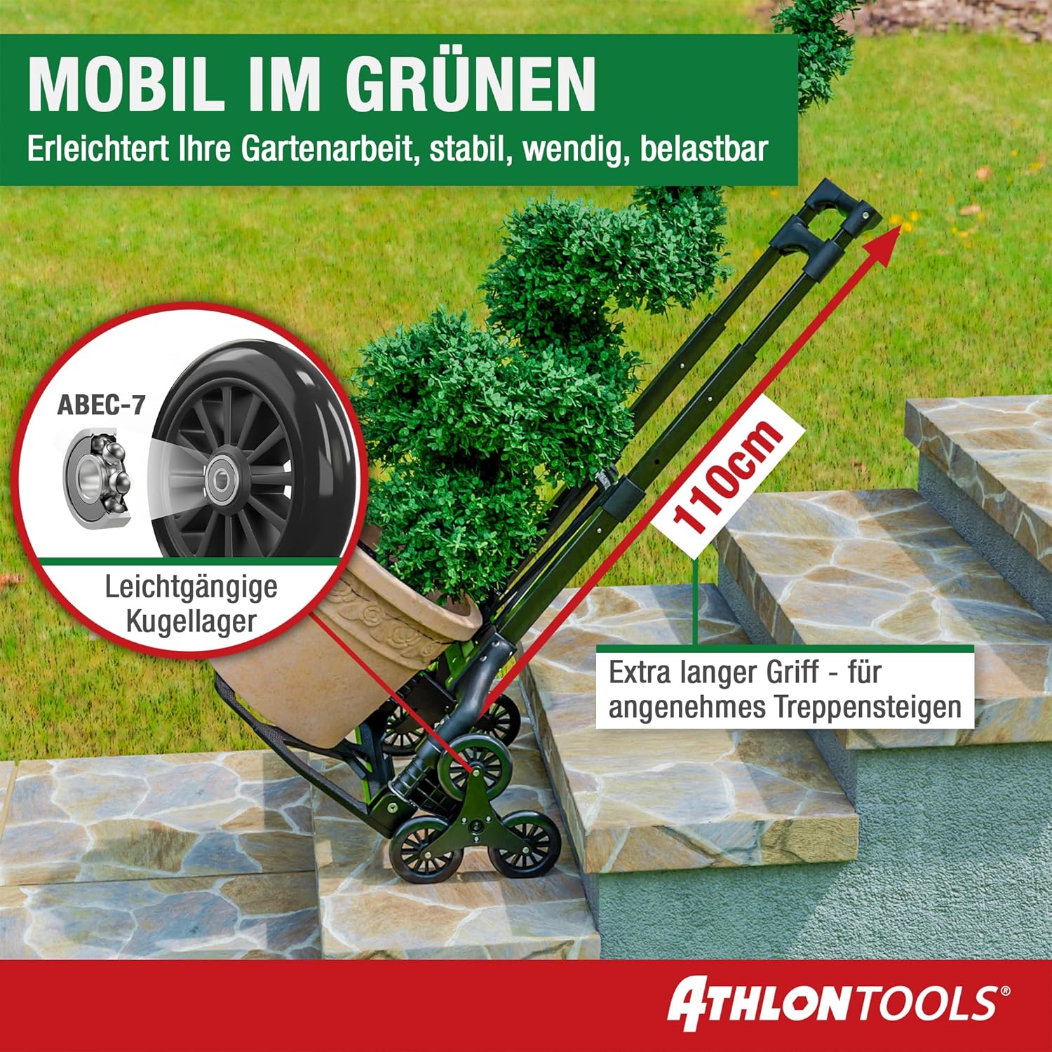 Thumbnail 1 de ATHLON TOOLS Treppensteiger Sackkarre klappbar aus Aluminium (TÜV geprüft) – extra langer Griff 110 cm