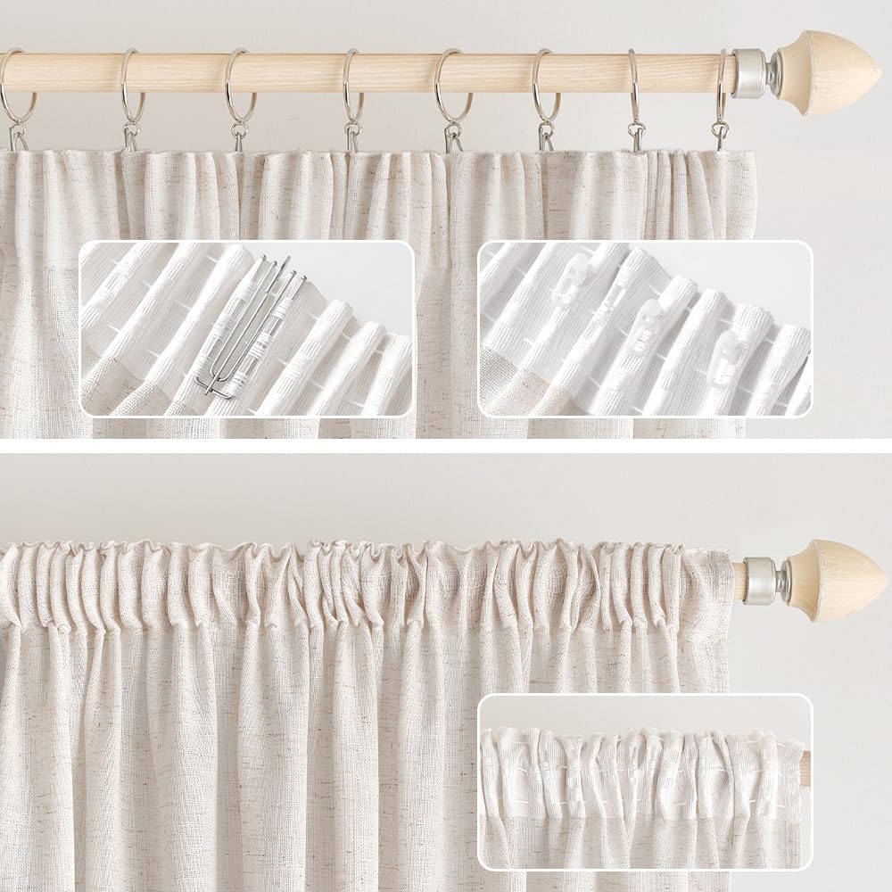 Thumbnail 2 de EMEMA Gardinen Vorhänge Leinenoptik – Halbtransparent, Kräuselband, 140 x 175 cm (2 Stück)