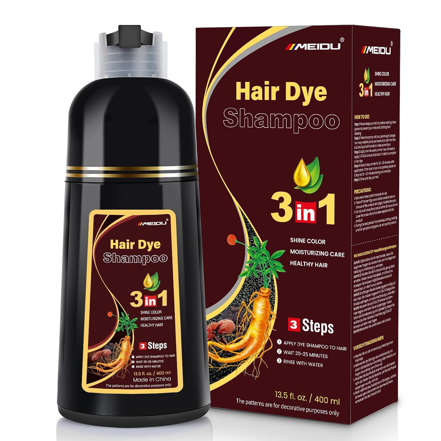 Detalle de IIIMEIDU Burgundy Hair Dye Shampoo 3 in 1 for Gray Hair (500ml)
