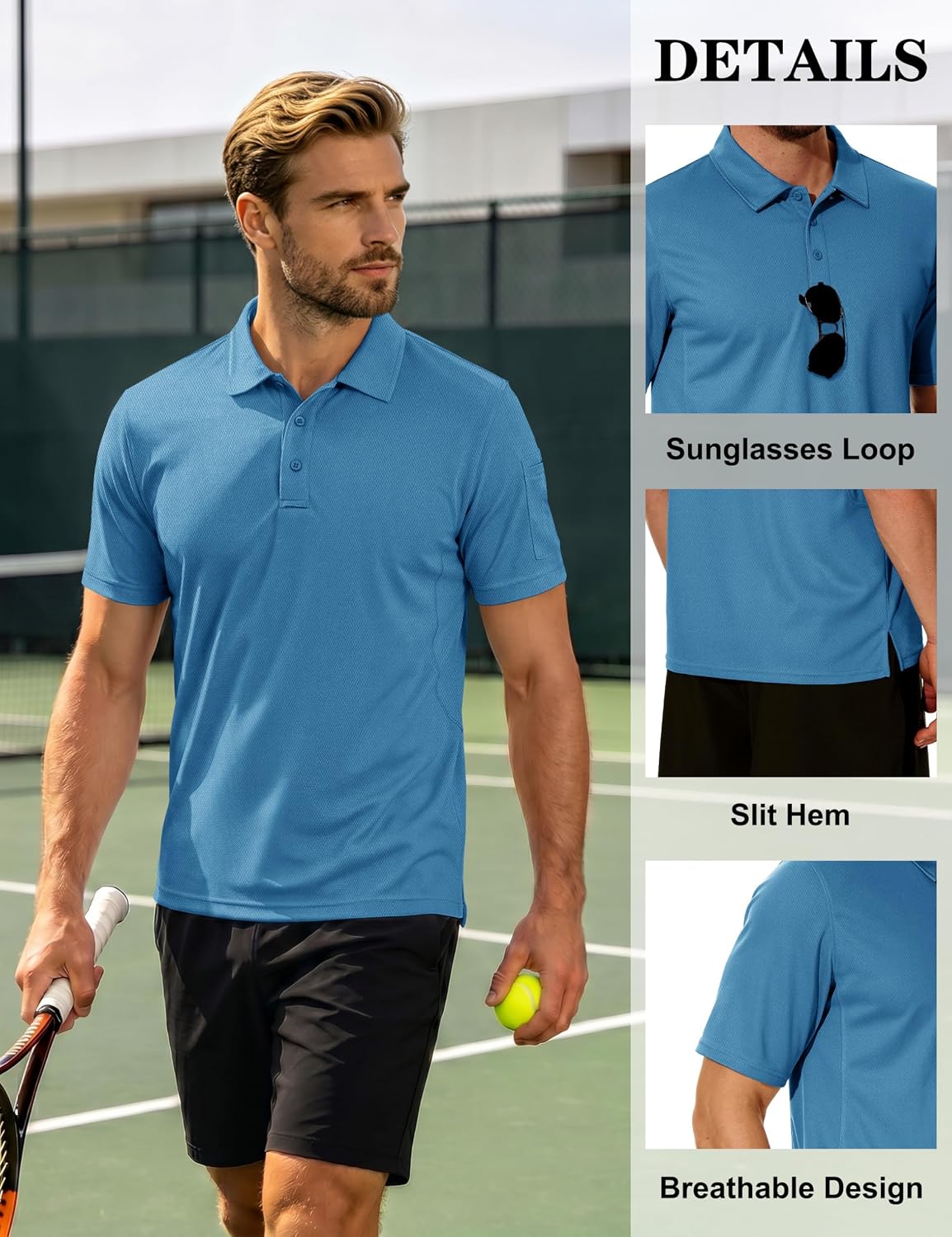 Detalle 2 de KEFITEVD Polo Shirt da Uomo a Maniche Corte per Golf – Flex e Comfort Traspirante