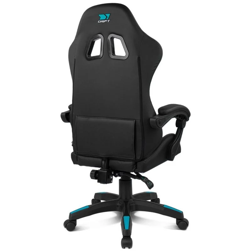 Detalle de Silla Drift DR35 Gaming Negra/Azul con respaldo reclinable y cojines lumbar y cervical