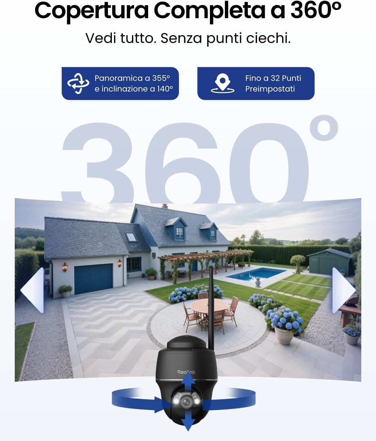 Thumbnail 2 de Reolink 5MP Telecamera WiFi esterna a batteria con pannello solare, 360° PTZ e rilevamento smart