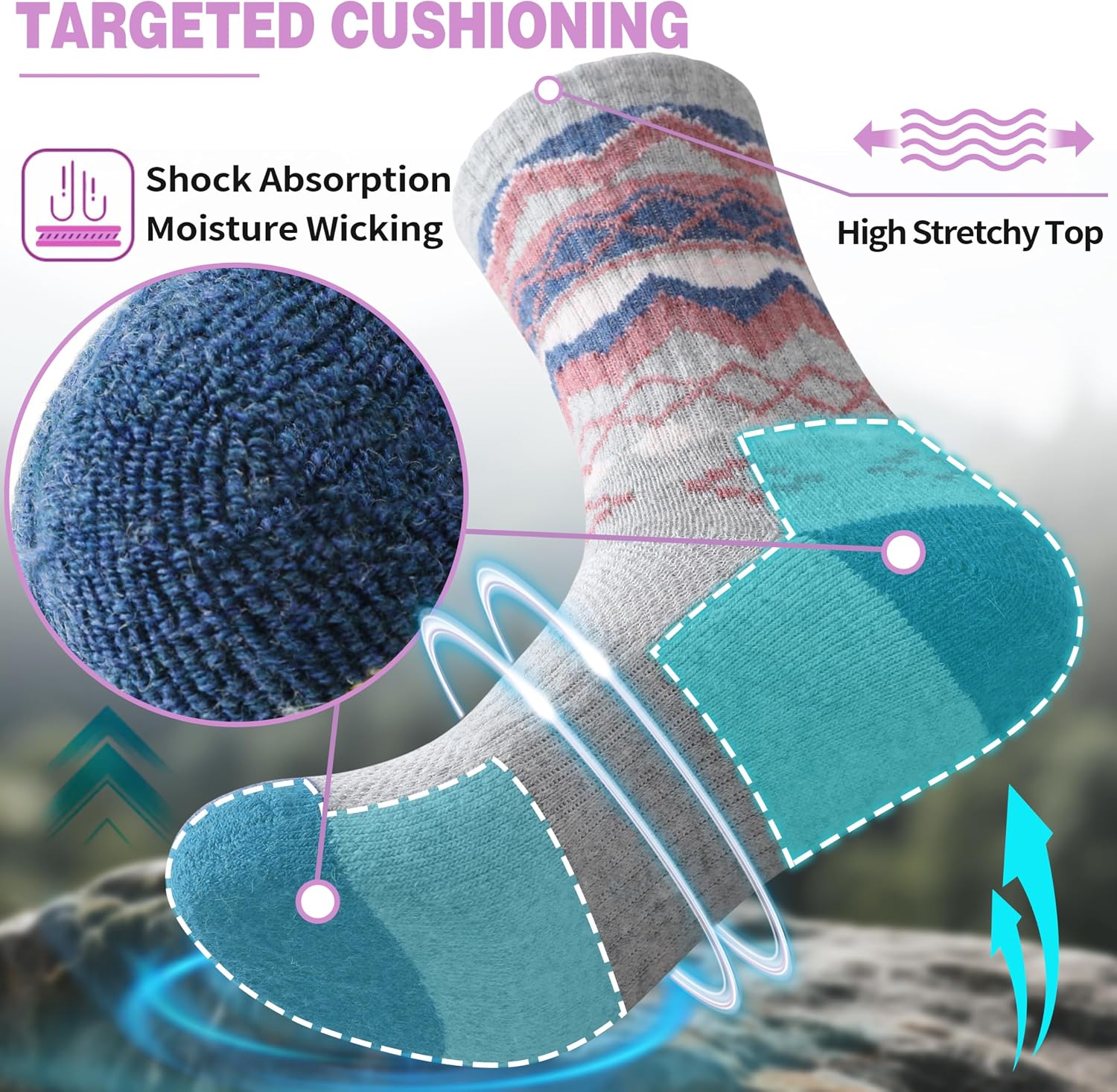 Detalle 2 de EBMORE Merino Wool Socks 5 Pack Womens