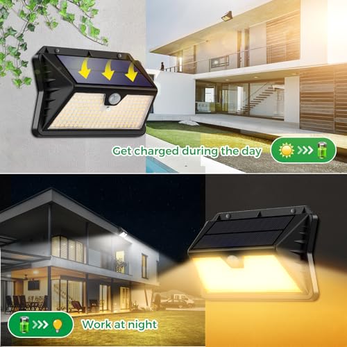 Detalle de Luce Solare LED Esterno OUILA: Faretto LED con Sensore di Movimento 185 LED, IP65, 2 pezzi (Bianco caldo)