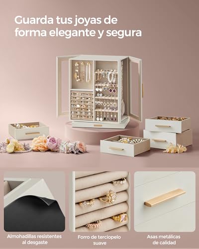 Thumbnail 4 de SONGMICS Colección GISELLA: Caja Joyero Giratorio 360° JBC170W01, 5 Cajones y Ventanas de Cristal