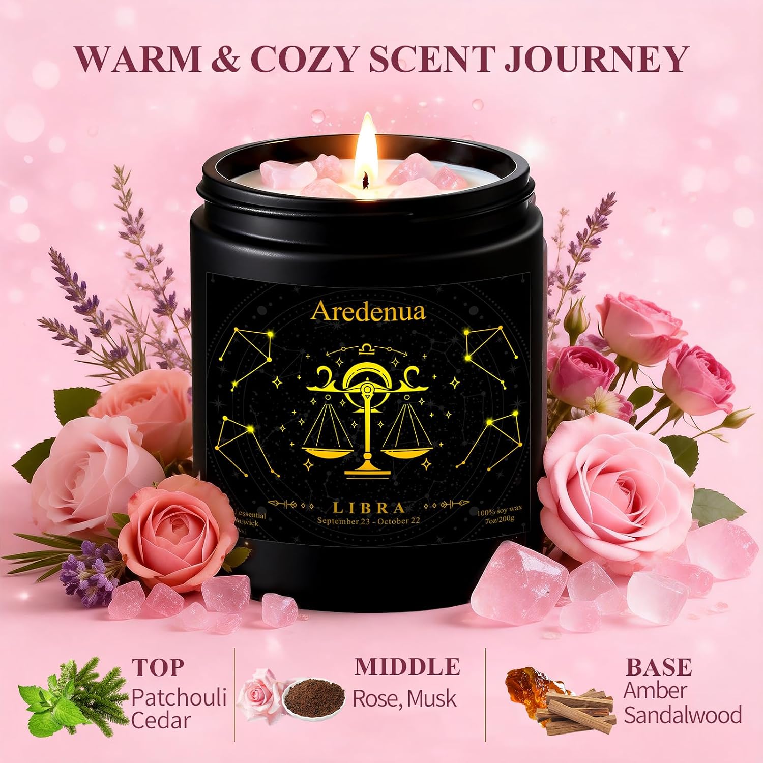 Detalle 1 de Libra Zodiac Candle, 7 oz Soy Wax