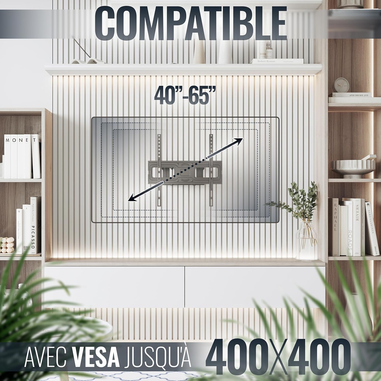 Thumbnail 3 de Support TV mural RICOO S5244 pour écrans 32 à 55 pouces (81–140 cm) orientable et inclinable, compatible VESA