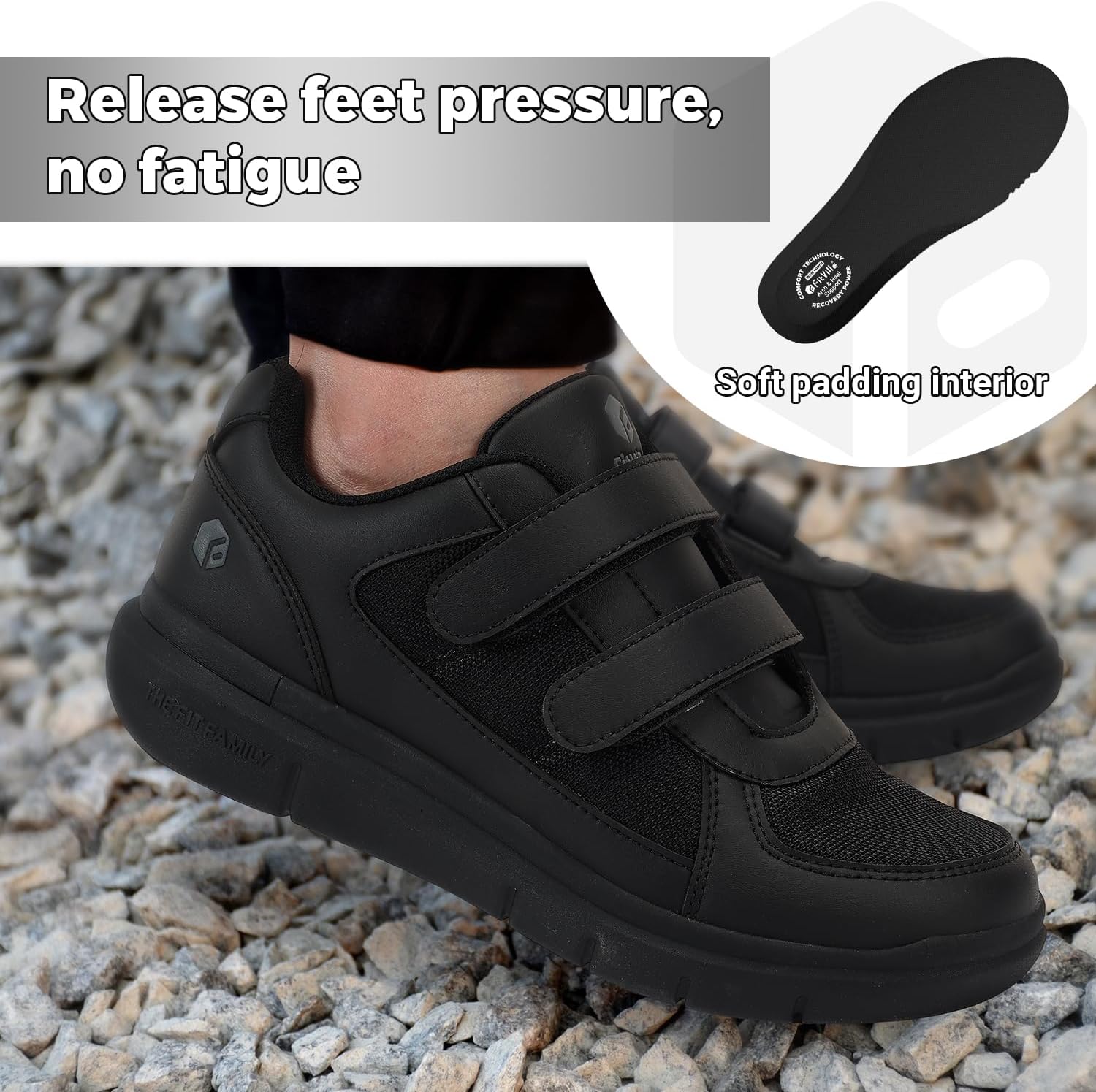 Detalle 2 de FitVille Men's Diabetic Shoes: Extra Wide, Neuropathy Relief with Adjustable Straps