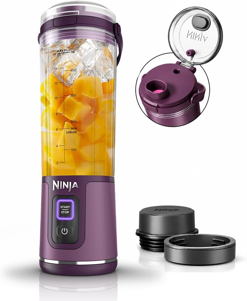Detalle de Ninja BC151PR Blast Portable Blender, Cordless 18 oz. Passion Fruit