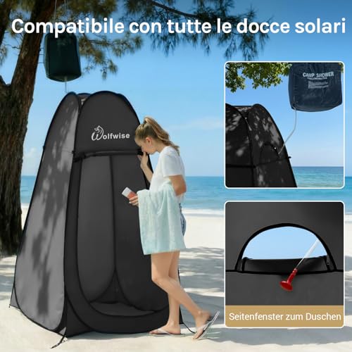 Thumbnail 3 de Wolfwise Tenda ad Apertura Istantanea Pop-Up – Privacy tent per campeggio, spiaggia e docce all’aperto (40" × 75" / 100 cm × 190 cm) – Nero