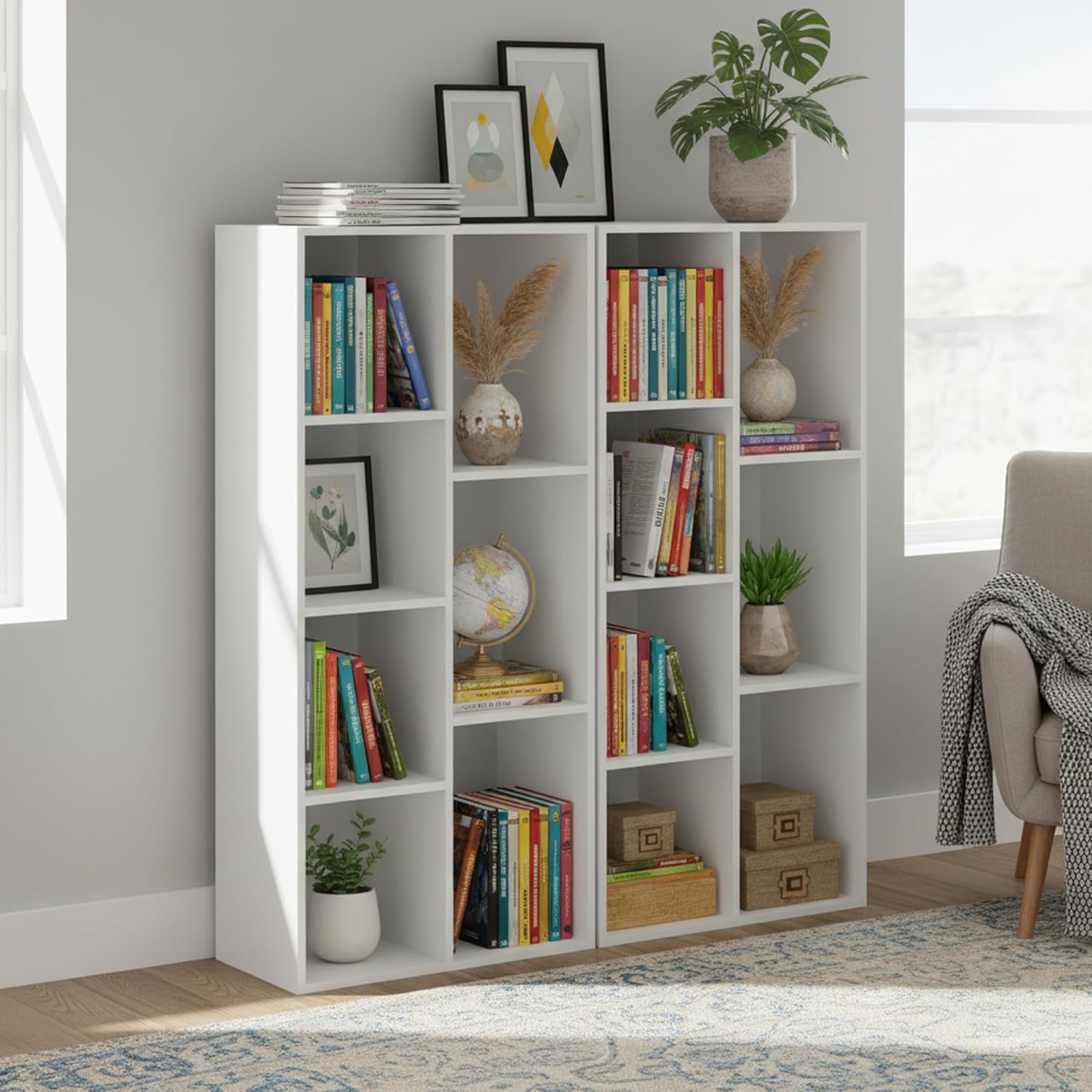 Detalle de Baroni Home Libreria a Cubi Componibile: Scaffale Modulare Bianco 7 Scomparti 24x50x106 cm