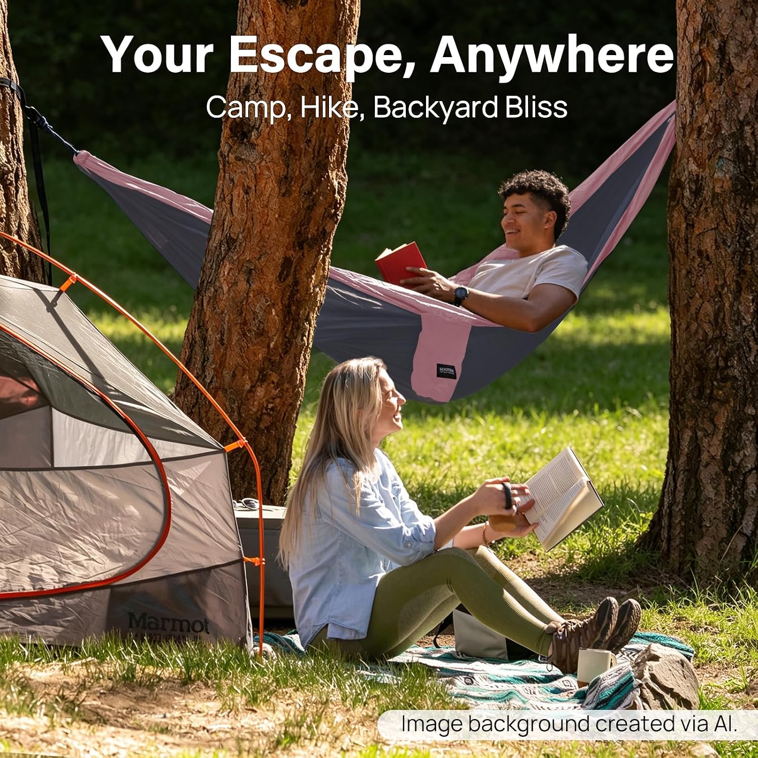 Thumbnail 6 de Kootek Camping Hammock (Portable Hammocks with Tree Straps & Attached Carry Bag) — lightweight camping hammock for travel, hiking, beach